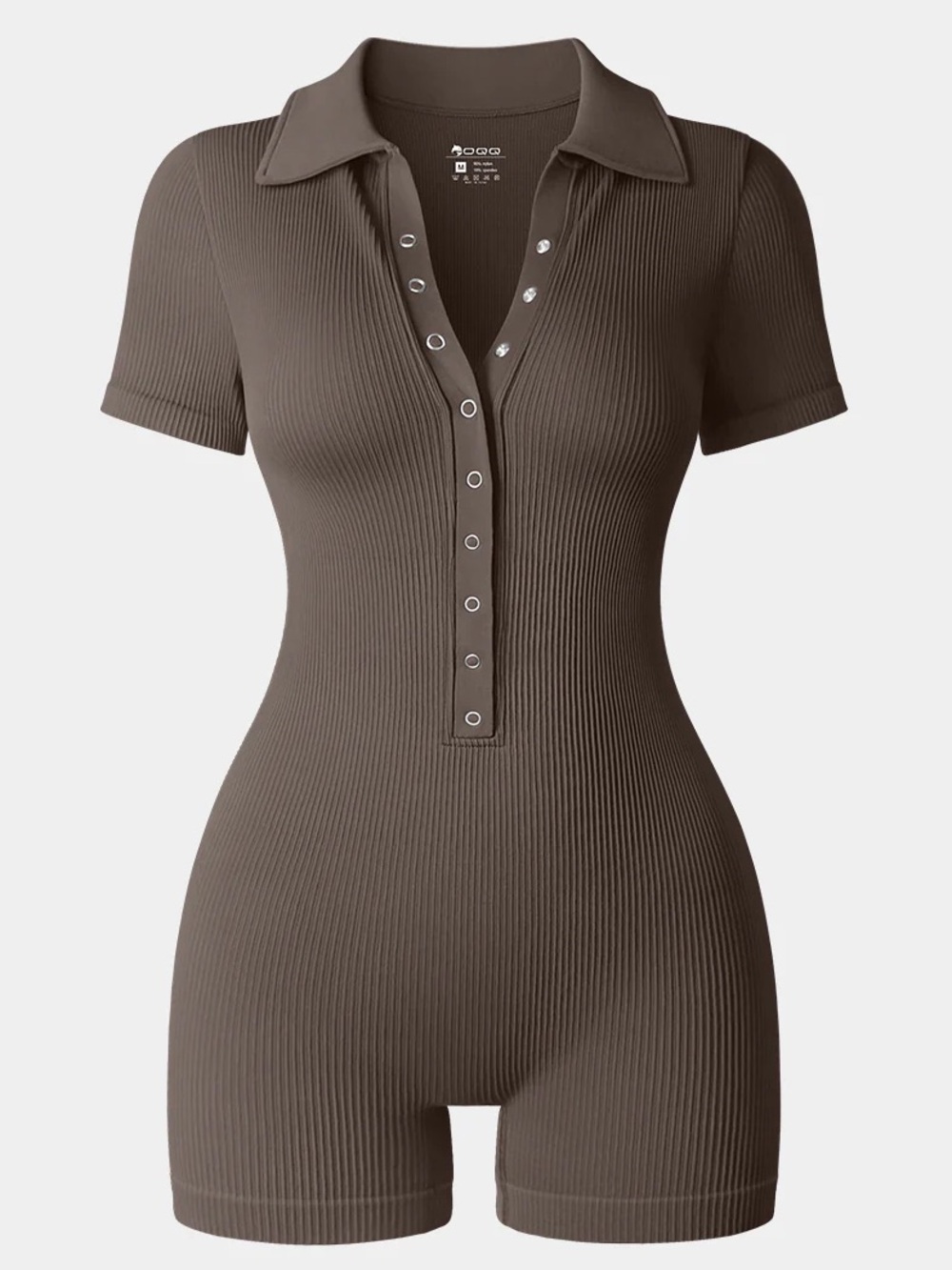 OQQ Tea Leaf Tummy Control Ribbed VNeck Romper 🍵 - Picture 2 of 10